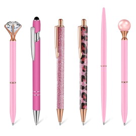 SHUBEIEUMI 6 Pcs Pink Glitter Ballpoint Pens, Creative Pen Gift for Colleagues Adults, for Men, Women, School, Office, Home, Drawing