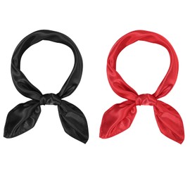 American Trends Women Silk Feeling Scarf 2 Pcs Satin Head Scarves Vintage Square Satin Scarf Wrap Neck Scarf Lightweight Silk Like Bandana Red Black