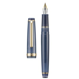 Jinhao 82 Acrylic Fountain Pen, Iridium Fine Nib with Ink Converter, Transparent Dark Blue Classic Design Smooth Writing Pen (Gold Trim)