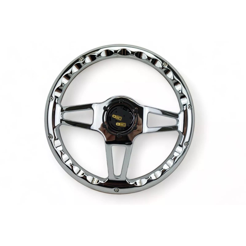 New World Motoring 14" 6 hole Mahogany Wood Chrome spoke