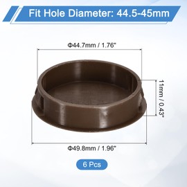 QUARKZMAN Pack of 6 45 mm (1-3/4 inch) Cover Caps for Drill Holes, Nylon Blanking Plugs, Cover Plugs, Brown, Round Snap Lock Holes for Drill Holes for Cabinets, Machines, Furniture