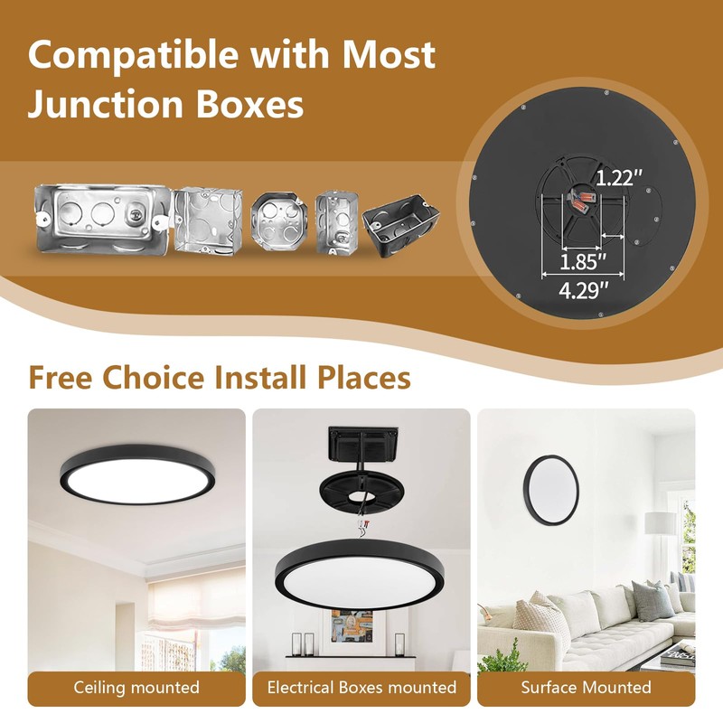 4PK 12 Inch LED Flush Mount Ceiling Light,24W, 2520LM, 3000K/4000K/6000K