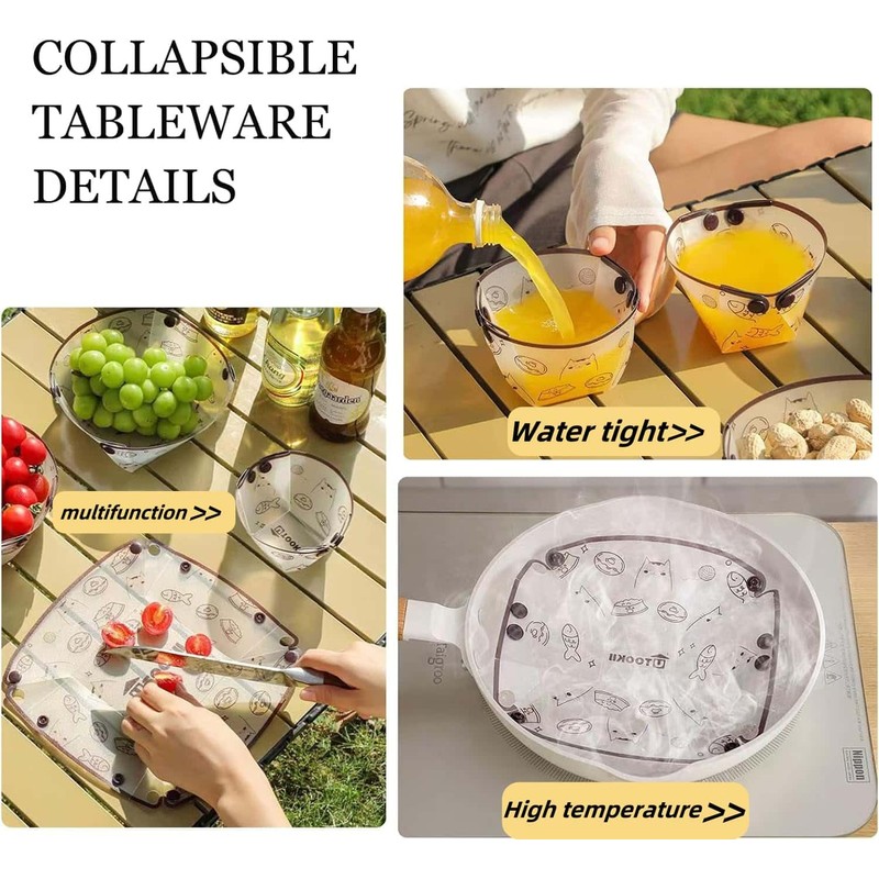 6 Piece Reusable Collapsible Bowls Set, Food Grade Plastic Folding