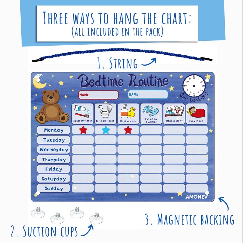 Amonev Magnetic Bedtime Routine Chart Reward Chart and Sleep Training