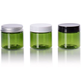 Hustar Pack of 5 50 g Green Plastic Cream Jars Cosmetic Containers Empty Containers for Travel Black Lid