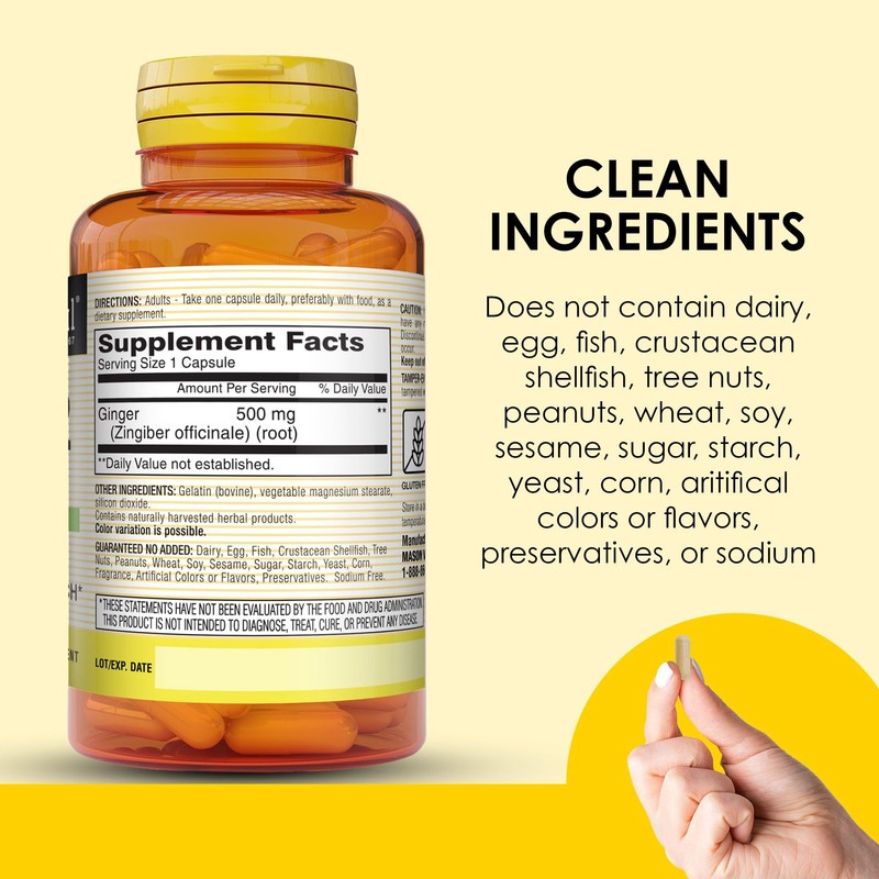 MASON NATURAL Whole Herb Ginger 500 mg, 2 Month Supply,