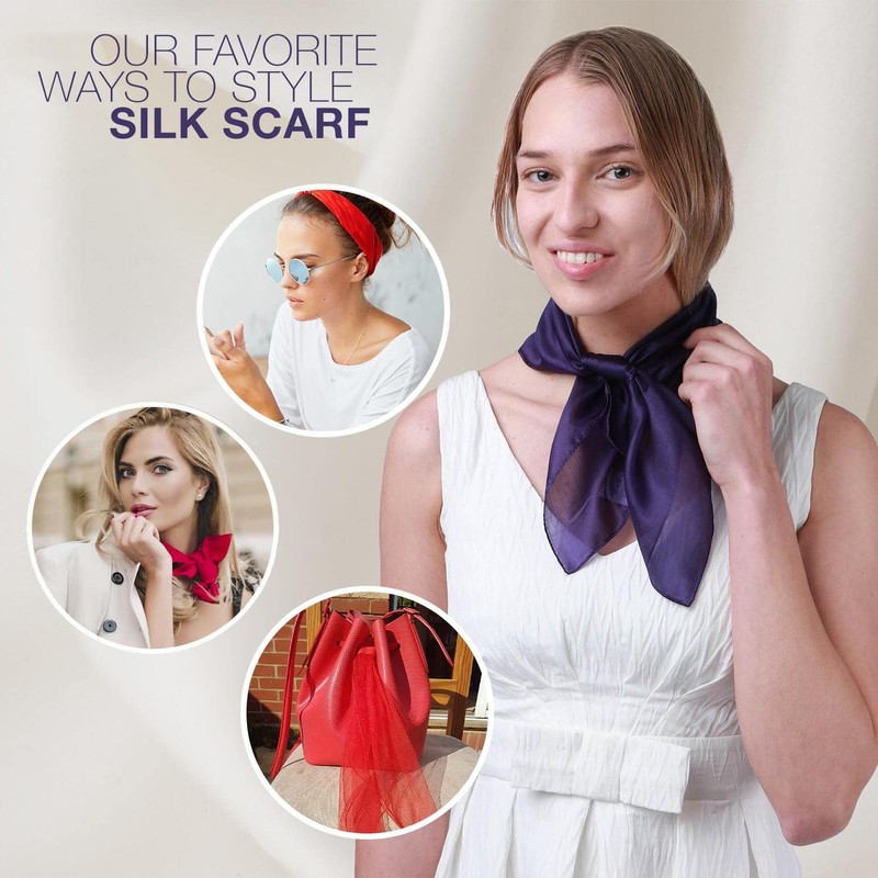 Basic Sense Plain 100% Genuine Mulberry Silk Small Square Scarf,