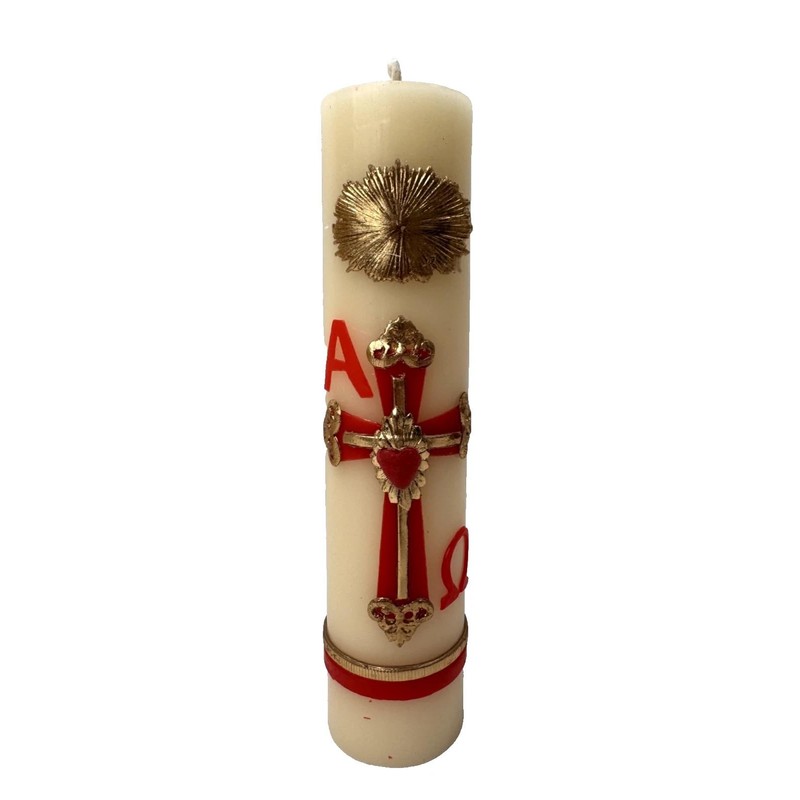Easter Lent Paschal Candle Wax Alpha Omega Red Cross 8"x