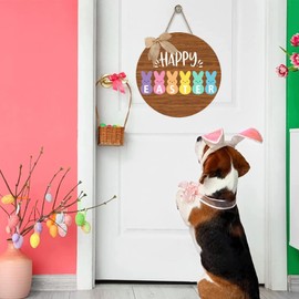Easter Door Decorations Bunny Decor - Happy Easter Wall Sign Decorations - Wooden Door Hangers Wreath with Bow for Easter Decorations for the Home Party Supplies