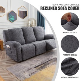 YUEANG Recliner Sofa Covers Sectional Couch Cover for Reclining Couch 3 Seat, 5-Pieces 3 Cushion Sofa Stretch Recliner Sofa Slipcover, Soft Jacquard Furniture Dog Couch Cover Protector
