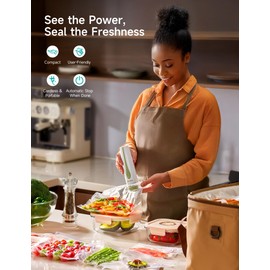 HiCOZY Vacuum Sealer for Food with Visible Water Tank, Powerful Compact Handheld Vacuum Sealer Machine with LED Battery Display, 30 BPA-Free and Reusable Bags, Green