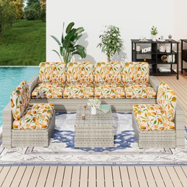 hyha - Fundas de cojín estampadas para sofá, fundas de sofá florales lavables para sofá, fundas de cojín elásticas para exteriores para muebles de patio con parte inferior elástica (cubierta trasera L