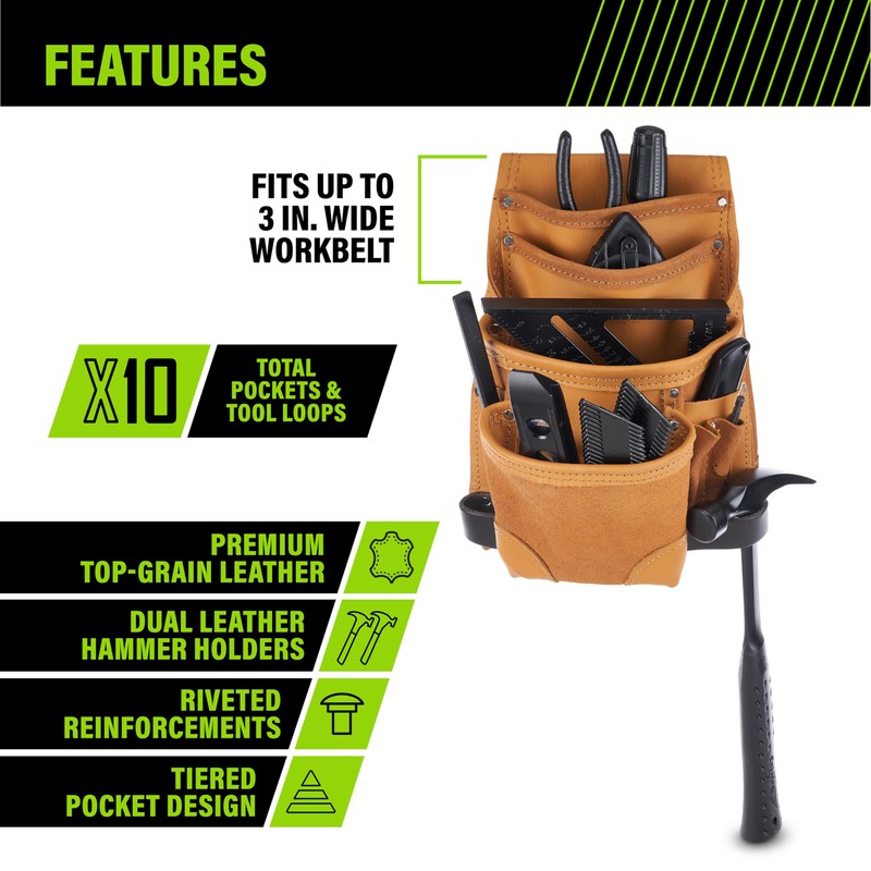 AWP Classic Leather Tool Pouch, Crafted from Premium Top-Grain Leather,