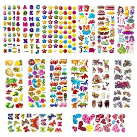 30 Sheets 3D Stickers for Kids Party Reward Gifts Scrapbooking Including Animals, Fish, Dinosaur, Numbers, Fruits, Butterfly