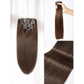 LUVME Seamless Clip in Hair Extensions, 20 Inch 135g 7pcs Dark Brown Hair Extensions Clip in Human Hair Invisible PU Skin Weft Natural Remy Human Hair Extensions