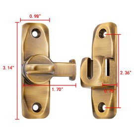 INIRET 2 Packs Barn Door Latches,90/180 Degree Gate Lock,Zinc Alloy Right Angle Door Lock Latch,Flip Gate Latches Hardware,Door Security Sliding Door Latch Lock fo Cabinets,Bathroom (Brass)