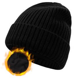 Oversize XL XXL Merino Wool Beanie for Men Big Head, Large Winter Stocking Hats, Plus Size Cuffed Beanie Skull Cap, Big Knitted Ski Hats Black