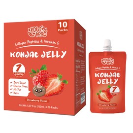 VOLO VERO Konjac Jelly Strawberry Flavor, Drinkable Sweet Jelly Pouch with Collagen Peptides and Vitamin C, 7 Calories, Gluten Free, Sugar Free |10 Packs | Keto, Healthy Fruit Snacks Gifts