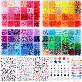 96 Colors 3000 count  Beads Bracelet Making Kit Friendship Bracelet Kit Rainbow Kandi Beads with Letter and Heart Beads Elastic Threads for Jewelry Necklace Making - Colour: 96-color