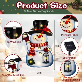 amadecohome Lighted Christmas Garden Flag 28x40, 8 Modes Double Sided Solar Christmas Decorations Outdoor LED Navidad Flag, Yard Decorations for Xmas Patio Lawn Porch (Small Snowman Warm White 28x40)