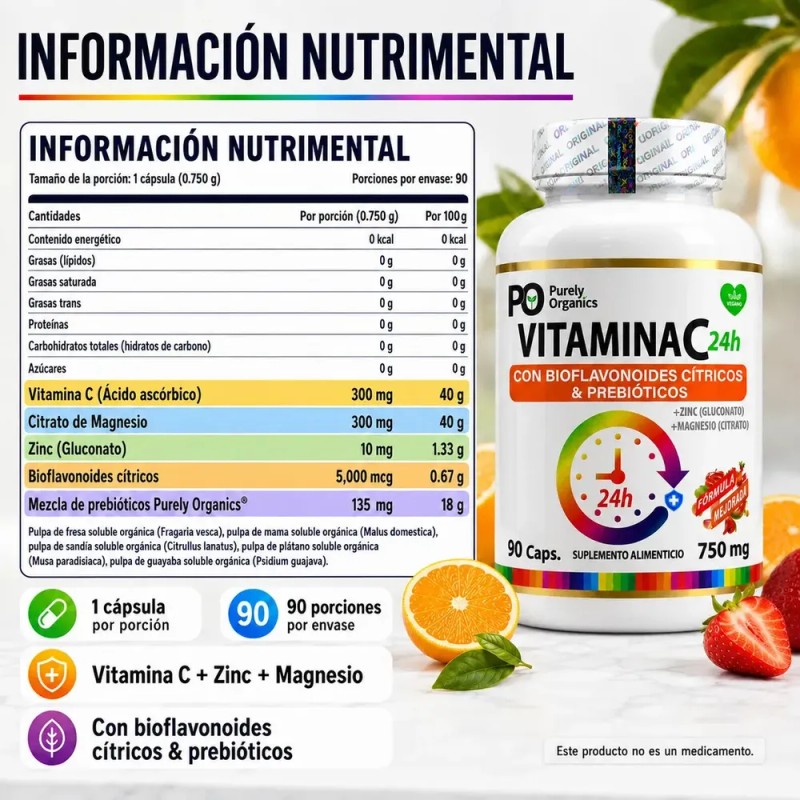 Vitamina C24h De Liberación Prolongada | 90 Cápsulas | Purely