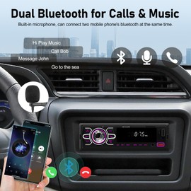 1 DIN Car Radio with Bluetooth 5.1 - Bluetooth Car Radio with EQ, FM Radio, App Control, Voice Control, Hands-Free Calling, USB/AUX/TF Input, Power Off Memory + Remote Control
