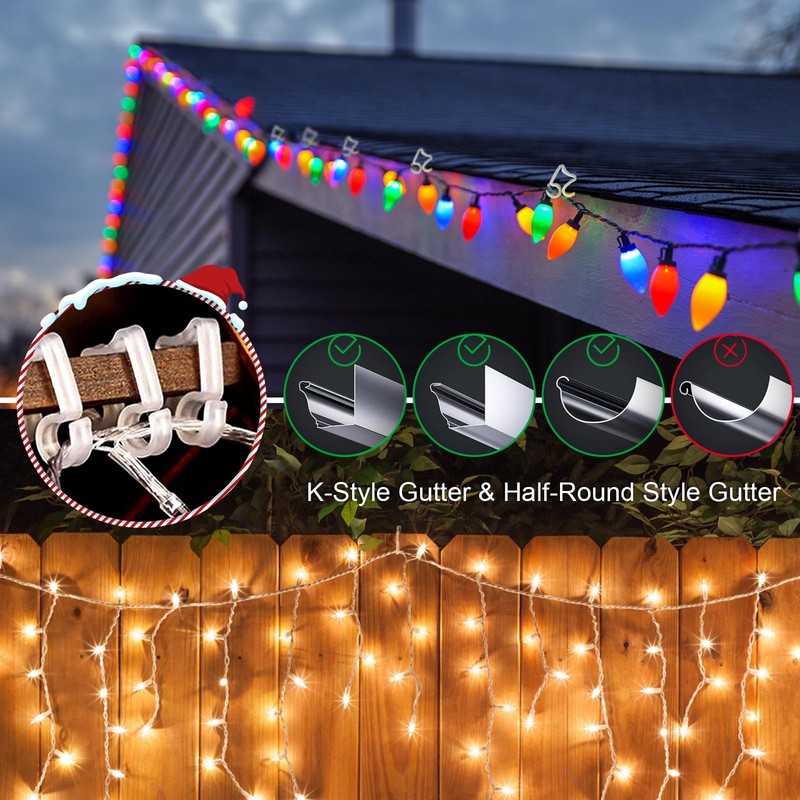 Christmas Light Clips Hooks, 50 PCS Gutter Hooks for Outdoor