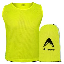 Athllete Duramesh Pinnies/Scrimmage Vest (12 Jerseys) - Kids Youth and Adult Pinnies, Numbered Penny Jerseys for Soccer, Basketball, Football (Neon Yellow, Medium)