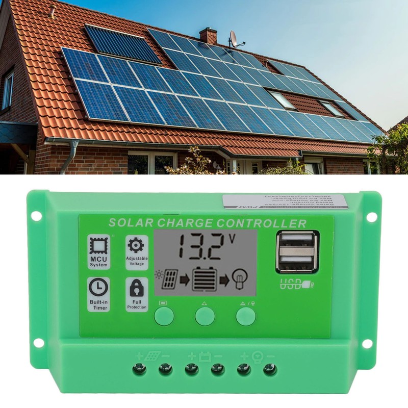 Green PWM Solar Charge Controller LCD Large Screen Display Photovoltaic