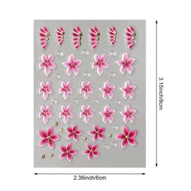 6 Sheets Flower Nail Art Stickers, 5D Embossed Hawaiian Floral Nail Decals 3D Self-Adhesive Hibiscus Tropical Floral Summer Spring Stickers for Women Girls DIY Manicure Decorations