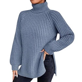 QUINTRA Loose Solid Color Sweater Medium Long Autumn/Winter Turtleneck Long Sleeved Knit Sweater Maternity Pullover Sweater (AA-BU1, XL)