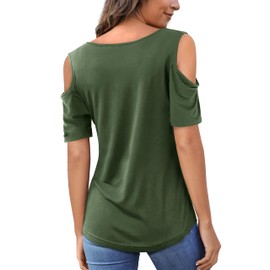 Beluring women's off-the-shoulder short sleeve/ long sleeve shirts, summer V-neck tunic top, A: Olive Green, m