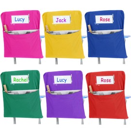 6 Pack Large 17 Inches Chairback Pocket Chart Student Chair Pockets Chair Back Classroom Organizer with Name Tag for Keeping Kids Student Book School Table Desk Organized(Colorful)