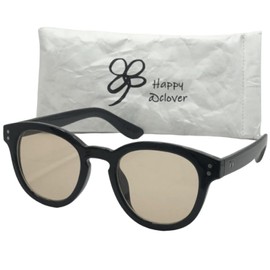 Happy@clover 001 New Model Sunglasses Boston Type 4 Colors with Exclusive Case to Choose from 3 Colors, UV Protection, Men's & Women's 001 (Happy Clover), Black, light beige (white case)