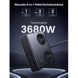 UGREEN Steckdosenleiste mit 4 USB,UGREEN Nexode 6-in-1 Mehrfachsteckdose, 20W USB C Schnellladung, berspannungsschutz, 3680W Mehrfachstecker mit 1,4m Verl?ngerungskabel,Steckdosenturm fr Zuhause,Bro
