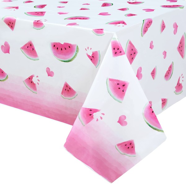 WERNNSAI Watermelon Party Tablecloth - 2 Pack 54" x 108" Rose Red Watermelon Party Supplies for Girls Birthday Baby Shower Wedding Watermelon Heart Pattern Disposable Plastic Table Cover