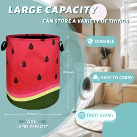 Cute Watermelon Laundry Hamper Summer Laundry Basket With Handles Foldable Oxford Cloth Fruit Colorful Tote Bag Men Women Kids Clothes Toy Storage Bucket 18.9 x 16.5 Inch For Bathroom/Laundry/Bedroom