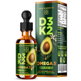 New Elements Liquid Vitamin D3 + K2 Drops 10,000 IU with Omega-3 – High Absorption for Bone, Immune & Heart Support | Pure Avocado Oil Base | Non-GMO – 2 fl oz (60 ml)
