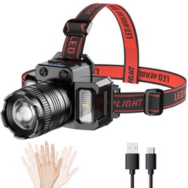 RFID Lámpara de Cabeza USB recargable, Lampara de Cabeza de Inducción LED, Linterna Frontal Recargable y Impermeable con 5 Modos, 360 Grados Ajustables para Cámping, Montañismo, Correr, Ciclismo,etc