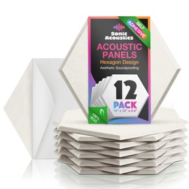 Self-Adhesive Acoustic Panels, 12 Pack Hexagon Sound Proof Foam Panels for Walls, High Density Noise Dampening Panels, 14"x 12"x 0.4" Sound Absorbing Panel for Home Studio Office-Light Camel