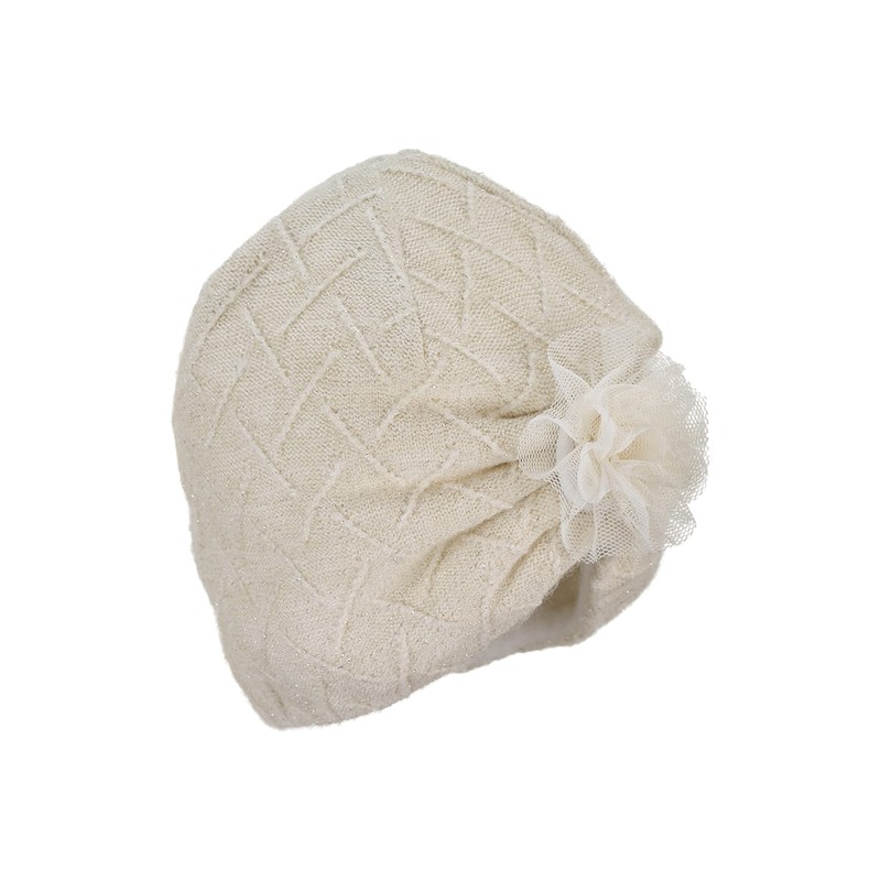 Sterntaler Baby Girl Flower Beanie Hat, Ecru, 51, ecru