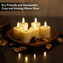 Rhytsing 6 Rechargeable Flameless Votive Candles with Timer for Home Decor, Led Faux Battery Operated Tealight Candles with Charging Base, Type-C USB Cable and Remote Included - D1.6 X H2.7 inches
