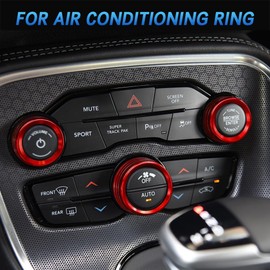 HEVLE 3PCS Air Conditioner Switch Knob Cover, Knobs Decals, Aluminum Alloy Knob Ring Trim Cover, Car Interior Accessories Compatible with Challenger Durango 2015-2022 (Red)