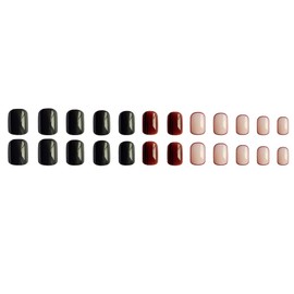 24PCS Short False Nails with Glue Stickers, Coffin Full Cover Acrylic Nails Press on Nails no Glue, Red Amber French Fake Nails Stick on Nails for Women and Girls Nail Art