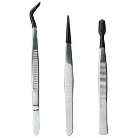 TAODAN 3PCS Premium Stamp Tweezers Set Stainless Steel with Rubber Sleeve Flat/Cocked Head Philatelic Note Coin Holder for Laboratory Industrial Jewellery Processes