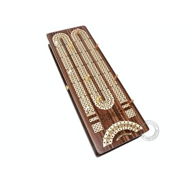 House of Cribbage - Continuous Cribbage Board / Box Inlaid in Rosewood / Maple - 3 Track - Sliding Lid with Score Marking Fields for Skunks, Corners and Won Games
