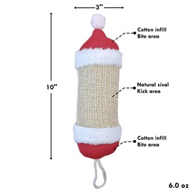 FuneeTop Cat Kicker Toy for Indoor Cat, Christmas Hat Style 10'' Long Interactive Cat Scratcher Toy, Natural Sisal Kicker Toy, Toy for Indoor Cats(Christmas Red)