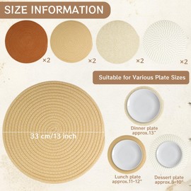 Kochorie Round Woven Placemats Set of 8,13 Inch Boho Placemats Table Mats Cotton Washable Trivets for Kitchen Dining Farmhouse Fall Thanksgiving Christmas Decoration Place Mat (Mixed Brown)