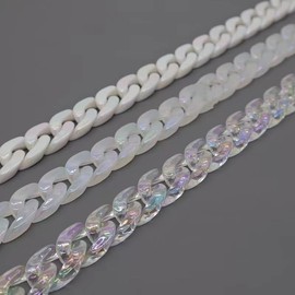 KMERCE Bag Chain Shiny Acrylic, Chain for Handbag, Bag Strap, Strap for Handbag, Shoulder Strap with Carabiner, Bag Strap Wide, Replacement Strap for Bag 2 cm Wide, 120 cm Long, Transparent
