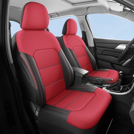 HChengkikz Car Seat Covers Front Seat, Air Mesh and Faux Leather Seat Covers, Airbag Compatible Automotive Seat Cover, Universal All Season Comfort for Most Cars, Trucks, SUVs (Black Red)